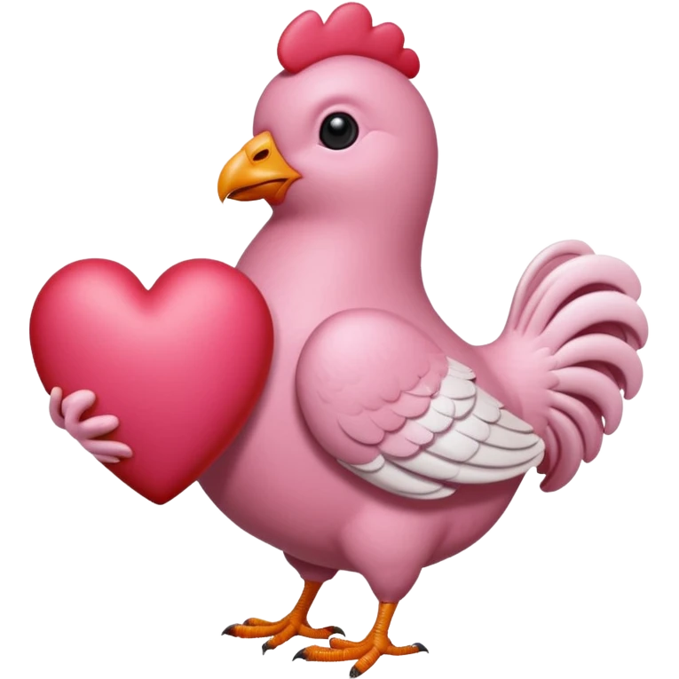 An pink pigeon eating heart shaped chicken  emoji