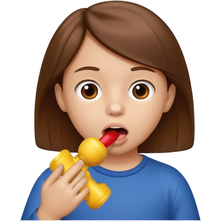 crinça com briquedo na boca emoji