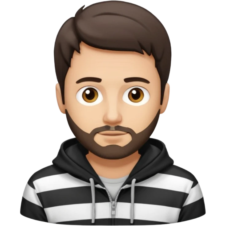 White Man with short dark brown hair and stubble beard, black and white stripped hoodie emoji