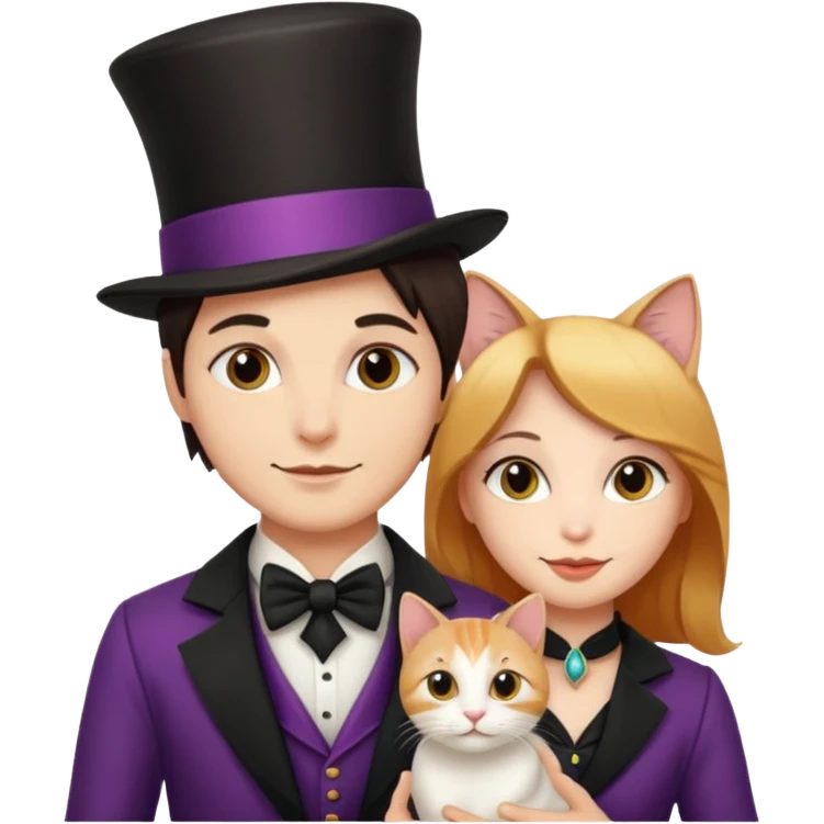 magician couple and their pet cat emoji