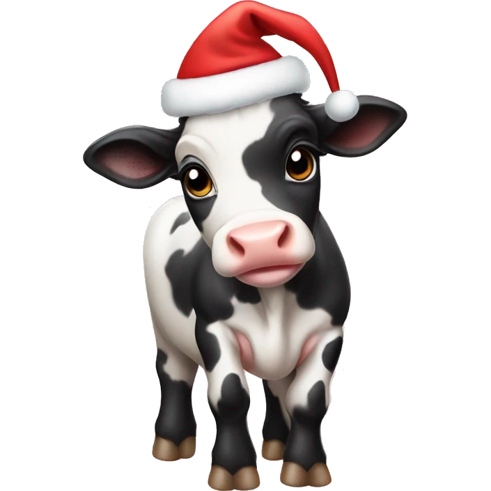 A baby cow wearing a Christmas hat emoji