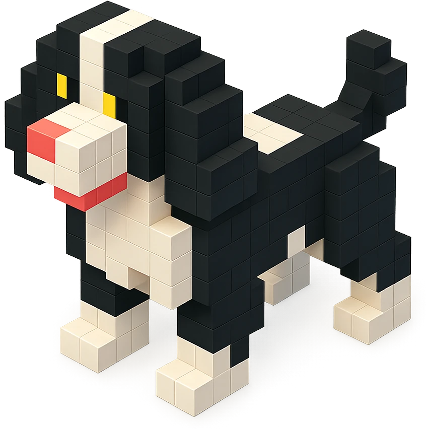 black and white Russian Cocker Spaniel puppy in wagging tail pose emoji