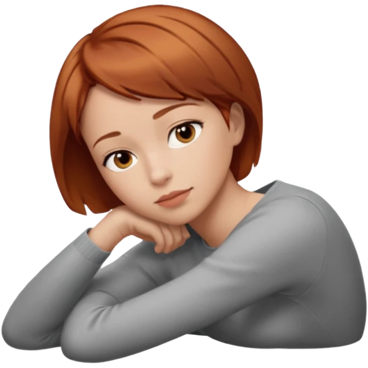 a woman, alone, short hair, light skin, auburn hair, laying on her side, facing away. do not include other people, faces, or characters emoji