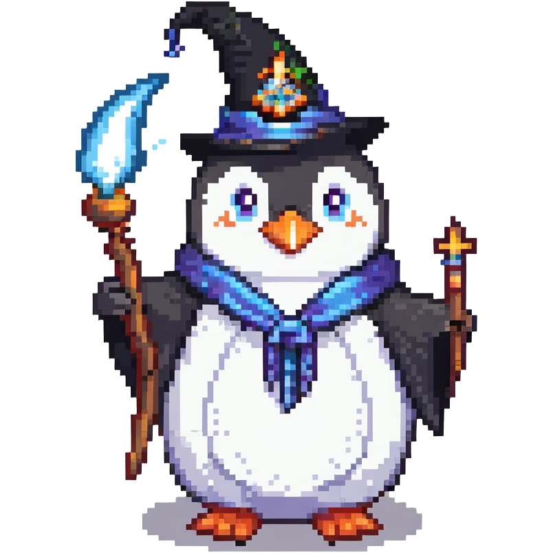 A penguin wizard casting a spell emoji