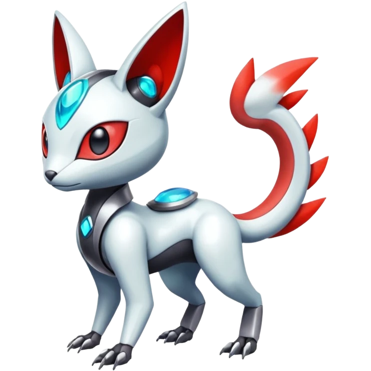 Shiny Colorful Futuristic Cyber-Vernid-Trico-Meloetta-Latias-Koraidon-Peppercat-Protogen-Pokémon-Digimon-Fakémon-fusion-hybrid-creature emoji