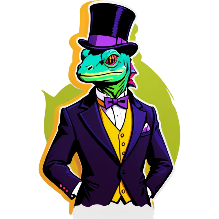 Lizard in a top hat and suit emoji