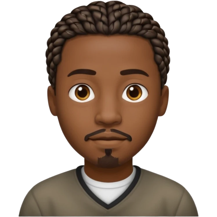 Hazme un emoji de un hombre negro con trenzas cortas, pero no tanto y una pequeña perilla sin bigote emoji