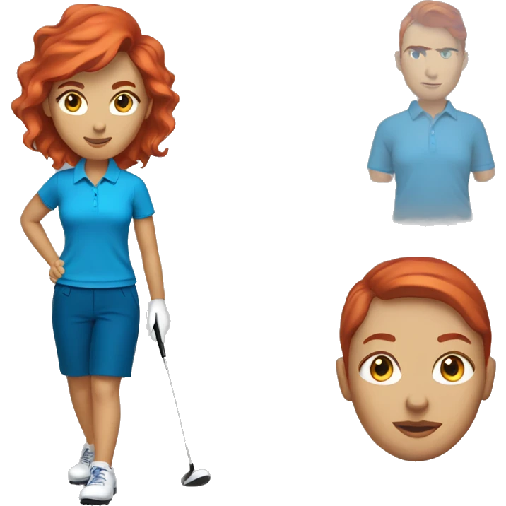 a female golf coach with red hair, light skin, blue shirt emoji