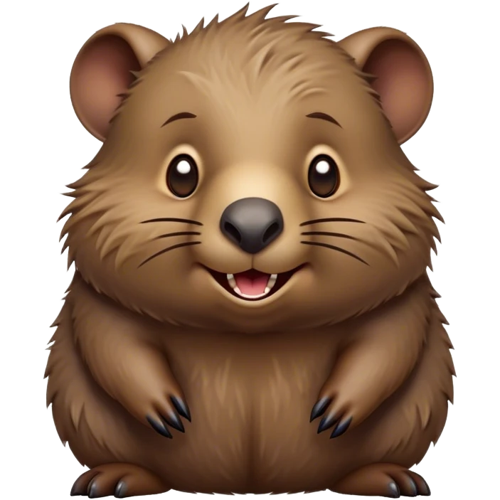 Cinematic Comical Wombat Portrait Emoji, Head tilted dramatically with an exaggeratedly amused expression, featuring a striking, glossy shaggy brown fur with bold textures and wide, expressive eyes filled with playful disbelief, Simplified yet hilariously expressive features, highly detailed, glowing with a slightly sassy glow, high shine, dramatic yet playful, stylized with an air of cheeky bush mischief, bright and endearing, soft glowing outline, capturing the essence of a spirited and over‐the‐top wombat, so meme‐worthy it feels like it could snort its way into internet fame instantly! emoji