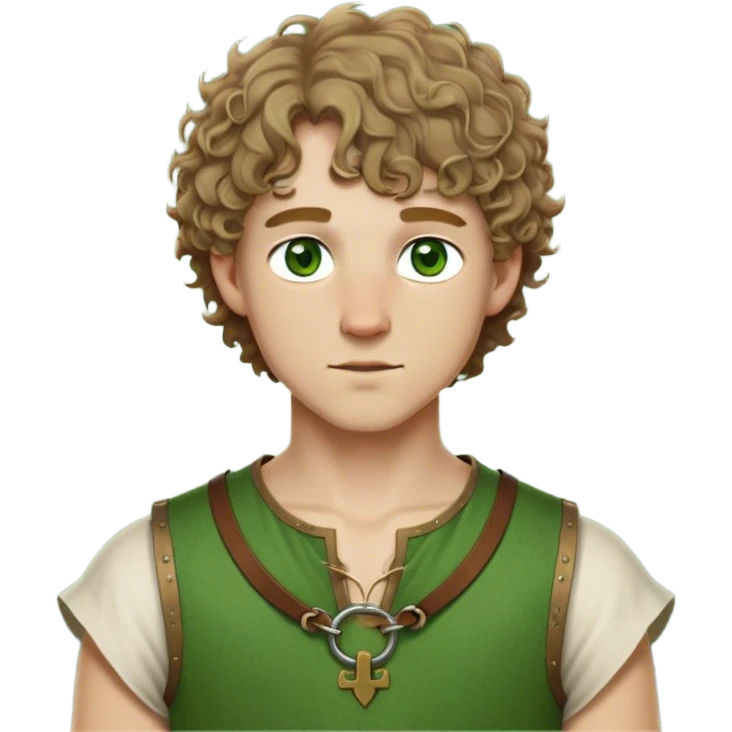 medieval summer outfit worn by a DnD themed fantasy male character. thin, sleeveless wool tunic with a small keyhole opening at the neckline, tied shut with a leather string. clothes only above the waist. The clothes full waist. The character's haven't arms. character is white-skinned, dark blonde hair, green eyes, short curly hair. emoji