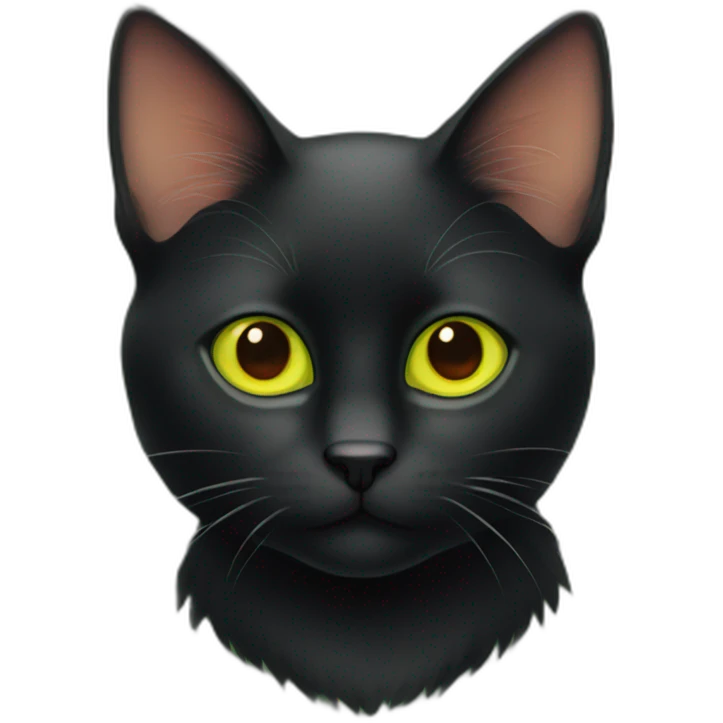 Black cat with orange spots on the body, yellow eyes and green pupils emoji
