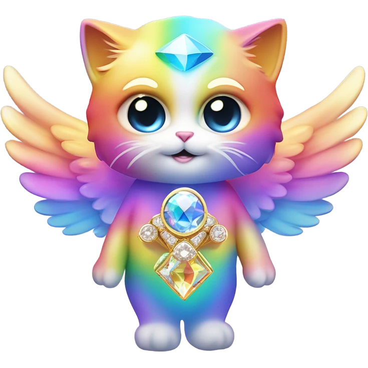 Transcendent Cute Heavenly Rainbow 4d Diamond ultra mega surpream Omni-Cat God with wings and a ring around its body and another ring above it’s head  emoji
