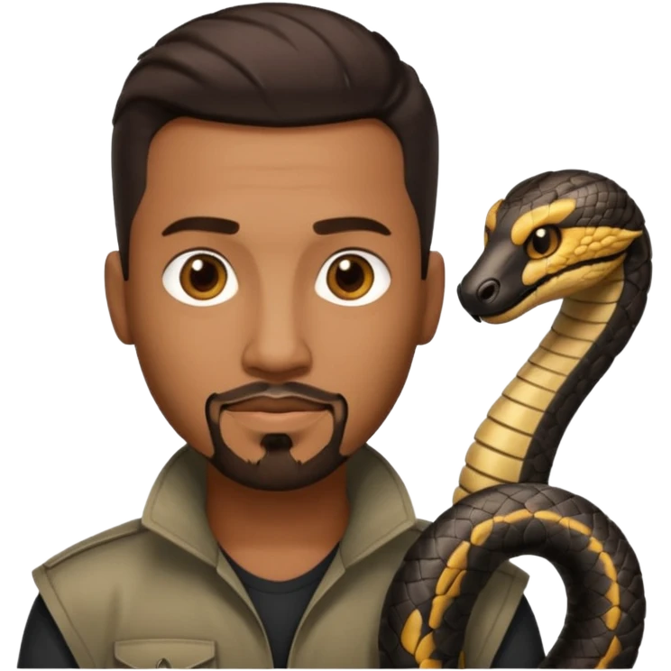 Homme métisse yeux marron avec un bouc cheveux court avec dégradé sur le côté, avec un cobra à côté emoji