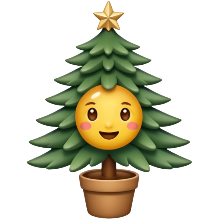 Un emoji représentant un petit sapin stylisé, sans bouche, avec deux grands yeux de biche brillants couleur cannelle. Style minimaliste, mignon et expressif, comme un sticker ou un emoji moderne. Fond parfaitement transparent, haute qualité, bien centré. emoji
