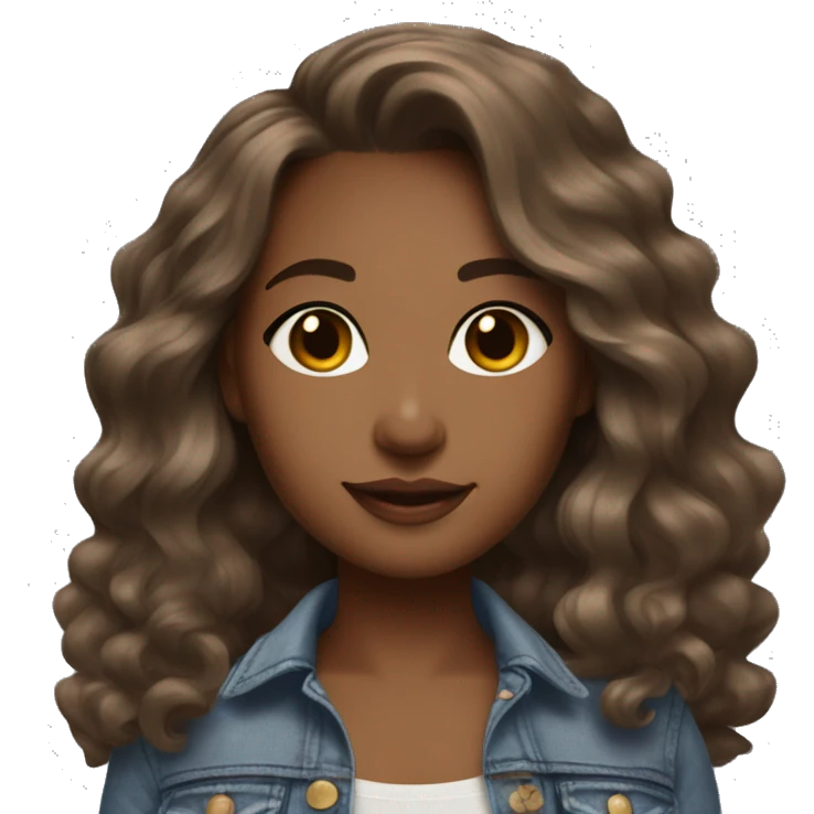 Curvy brown skin girl with wavy hair big light brown eyes denim outfit  emoji