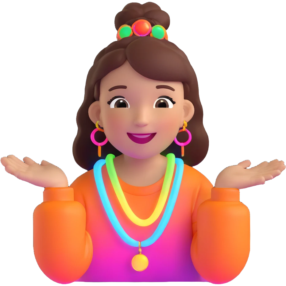 girl with glowing accessories, joyful expression, vibrant colors emoji