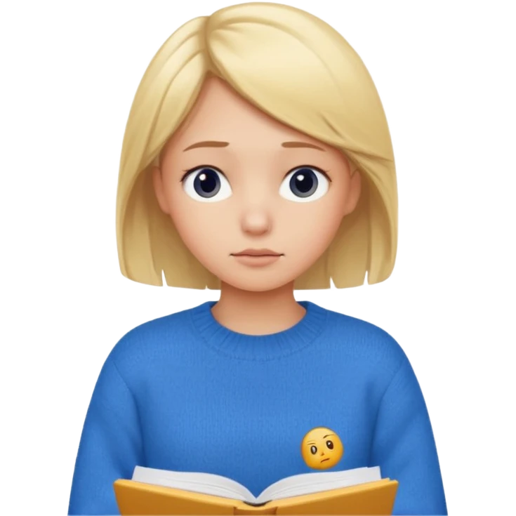 blonde girl in a blue sweater with a tired look studies lessons emoji ios 18.1 emoji