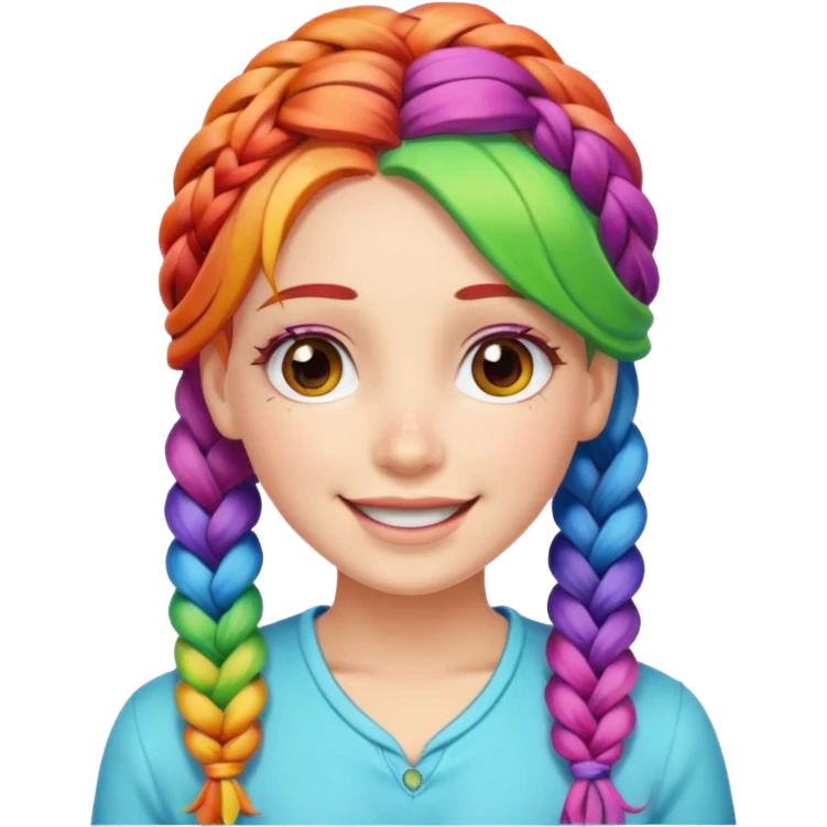 Woman with braided rainbow hair, happy — long braids  emoji