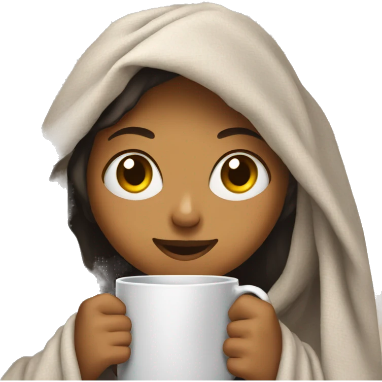 girl holding mug while wrapped in blanket emoji