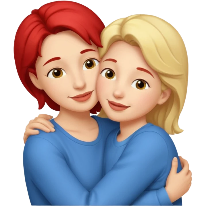 A mother and son are hugging and kissing passionately on the lips. emoji