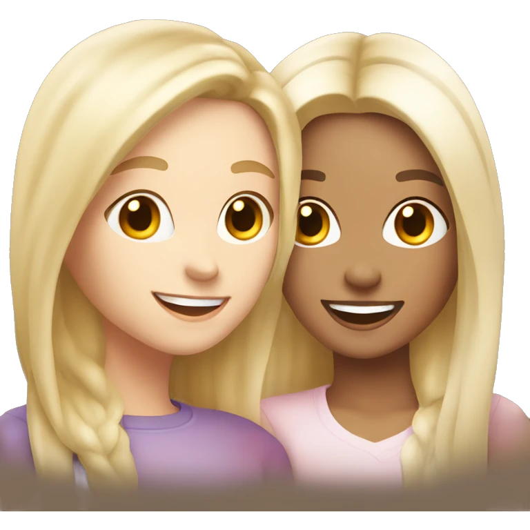White blonde female and white brunette female best friends happy smiling with hearts around them  emoji