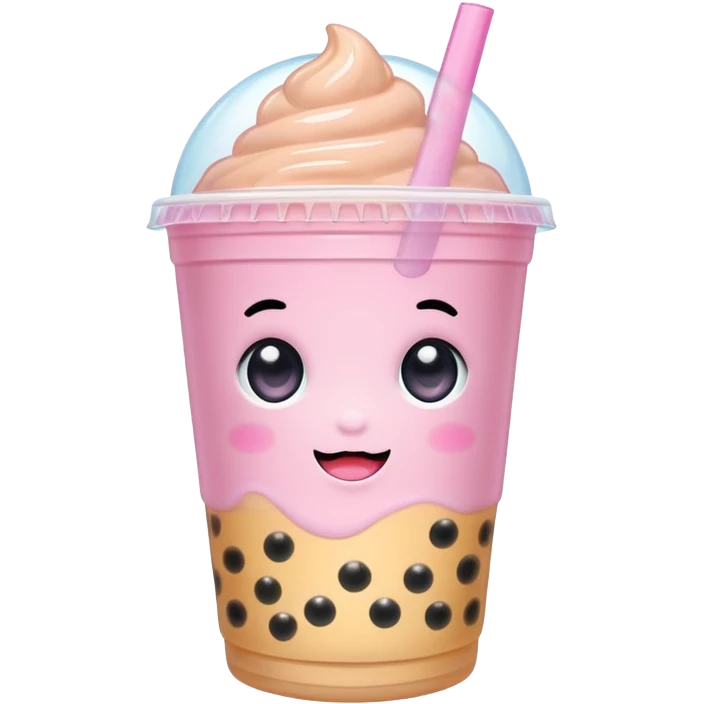 cute bubble tea character with sparkly eyes, glossy effect, pastel palette, bold outline, transparent background, kawaii aesthetic, no emoji icons, no emoji faces, 4k emoji