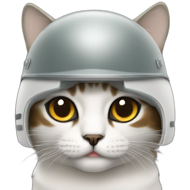 Gato de color blanco con manchas oscuras y casco militar emoji