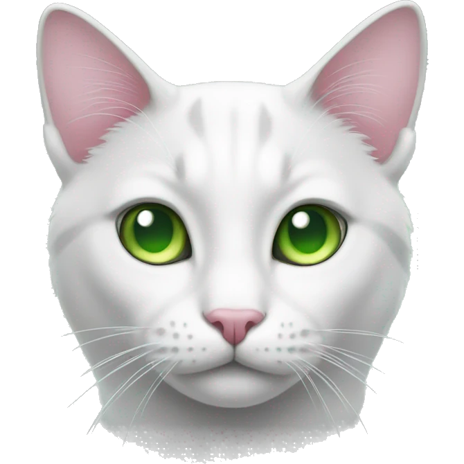 white, some gray cat with green eyes, pink nose  emoji