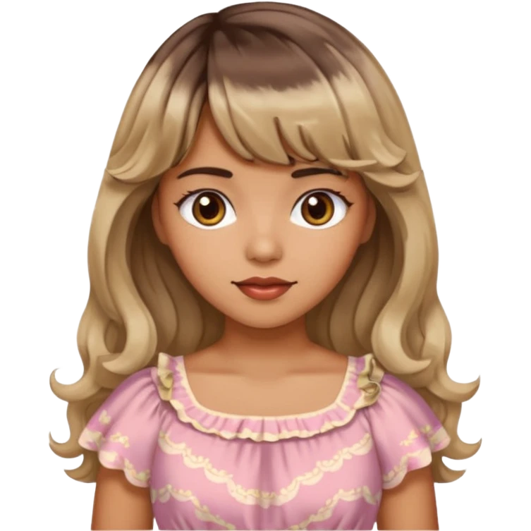 latina lady in a cute dress with bleached and brown wavy hair with bangs emoji
