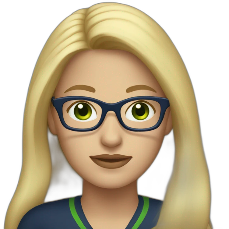 Woman with long blonde hair, navy blue glasses and Green eyes  emoji