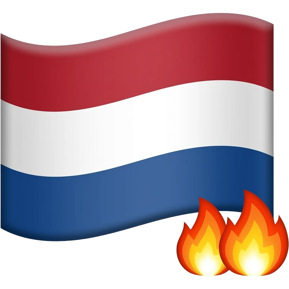 dutch flag  with two small fire emjoies next to each other overlaping on top of the flag in the right bottom corner emoji