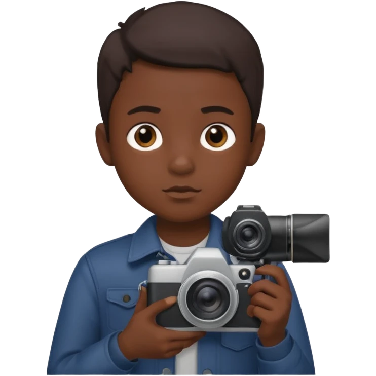 young boy cameraman hold a camera, dark kin emoji