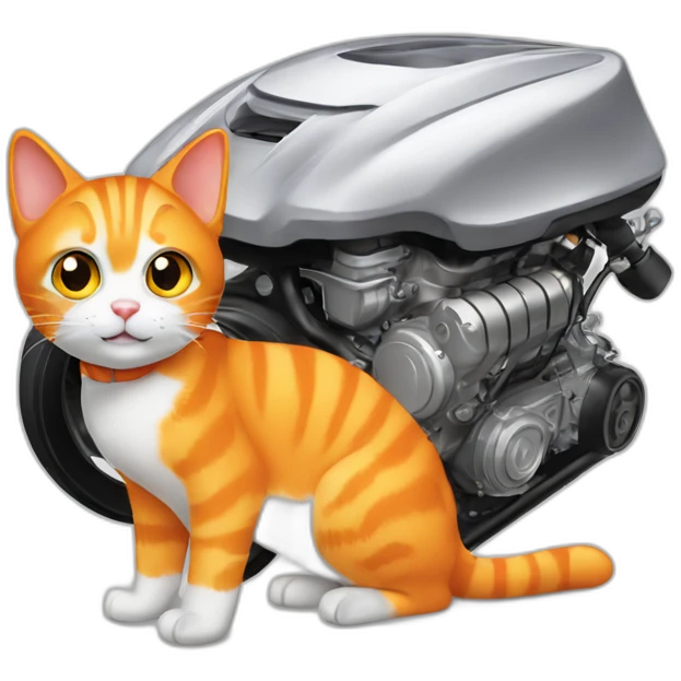 orange cat checking white car engine emoji
