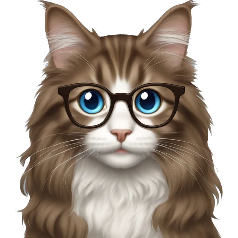 Russian girl blue eye glasses long brown hair maine coon cat emoji