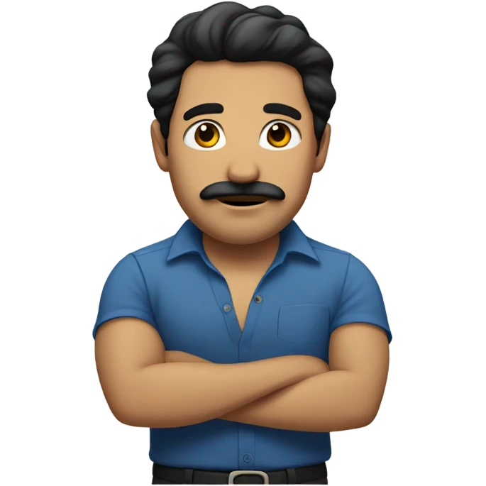 A man with a barely grown mustache and black hair blue shirt emoji