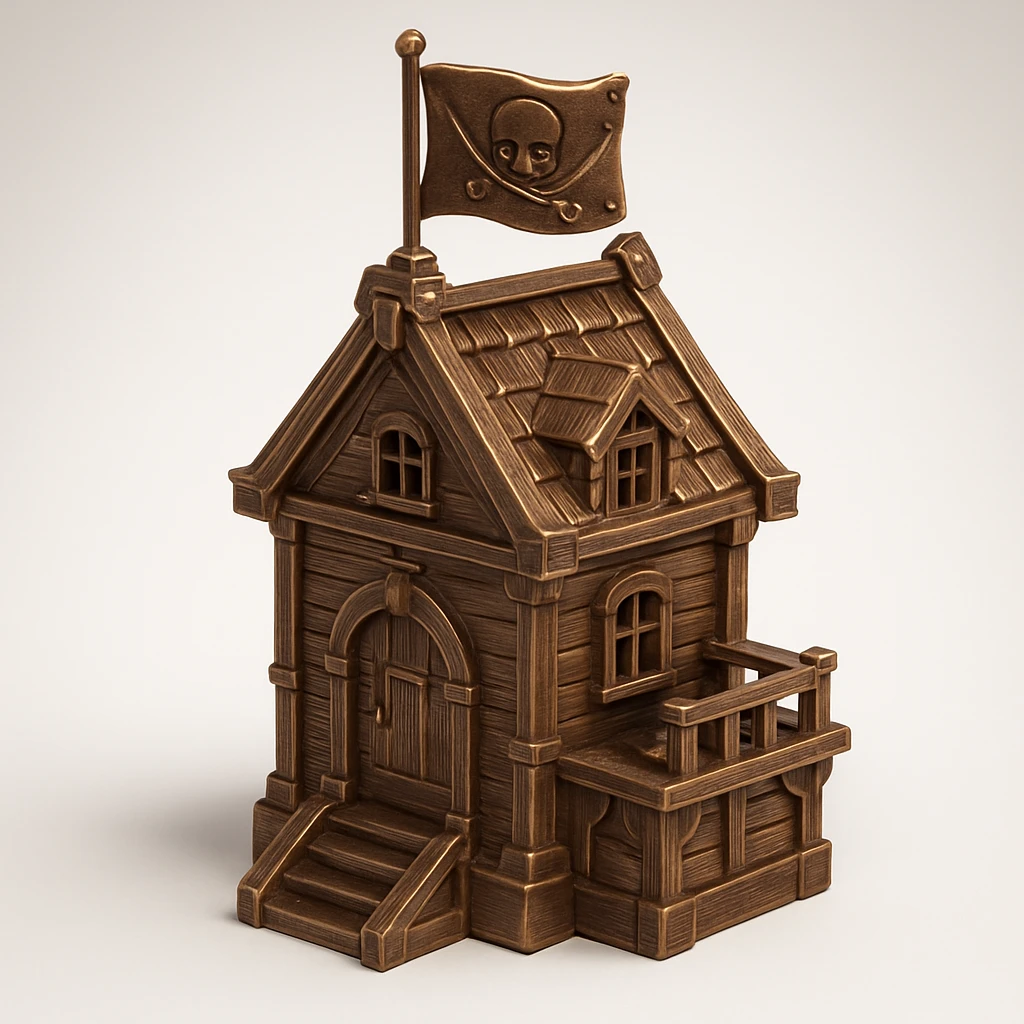 old pirate's house with skull flag emoji
