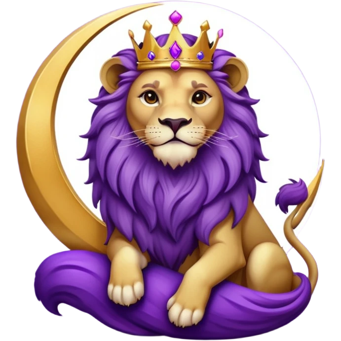 Lion with a crown sitting on a purple crescent moon  emoji
