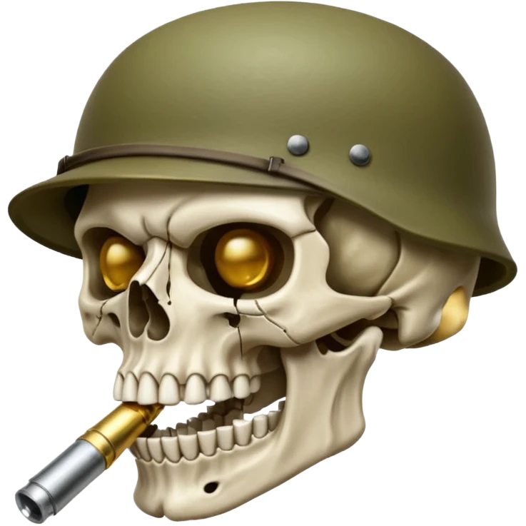 Una calavera 💀 soldado 🪖 mordiendo una bala en su boca emoji