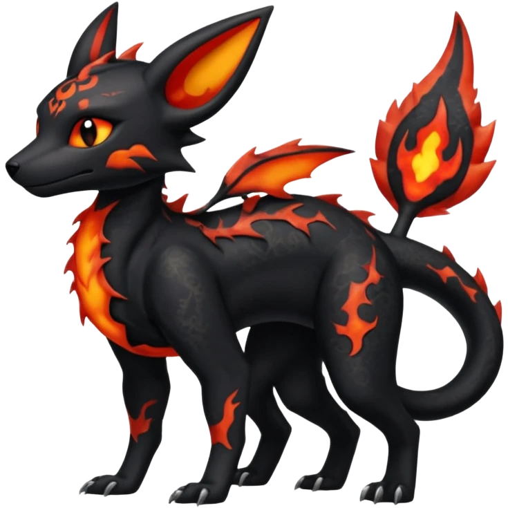 Edgy gothic dark volcanic magma-Salandit-Umbreon-Litten-hybrid-fusion (full body) emoji