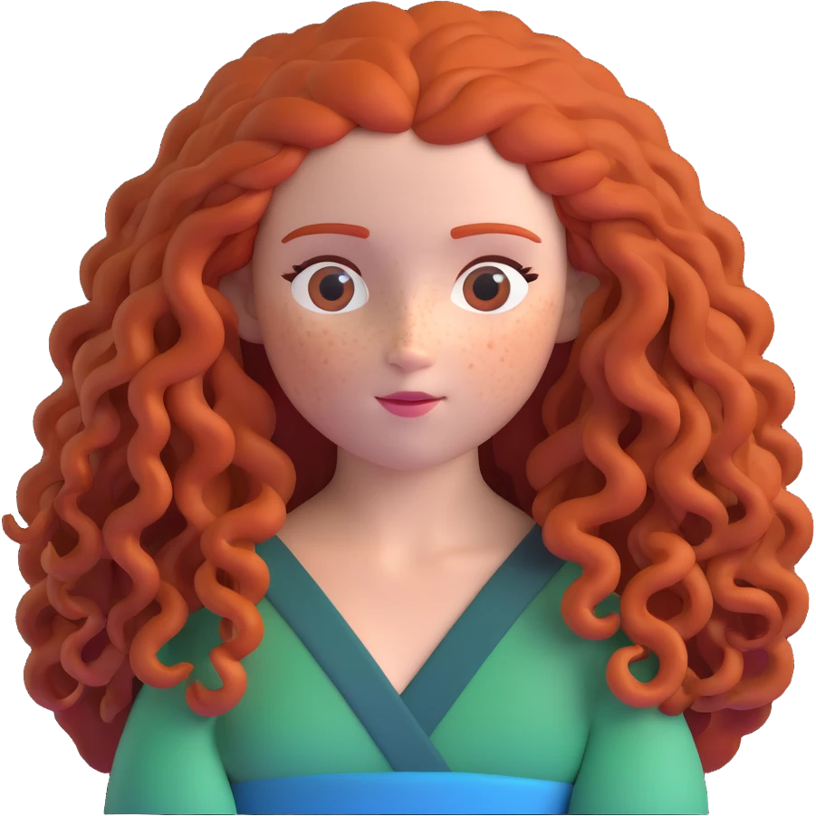 Merida from Brave with extremely long wild curly red hair and face completely covered with freckles emoji