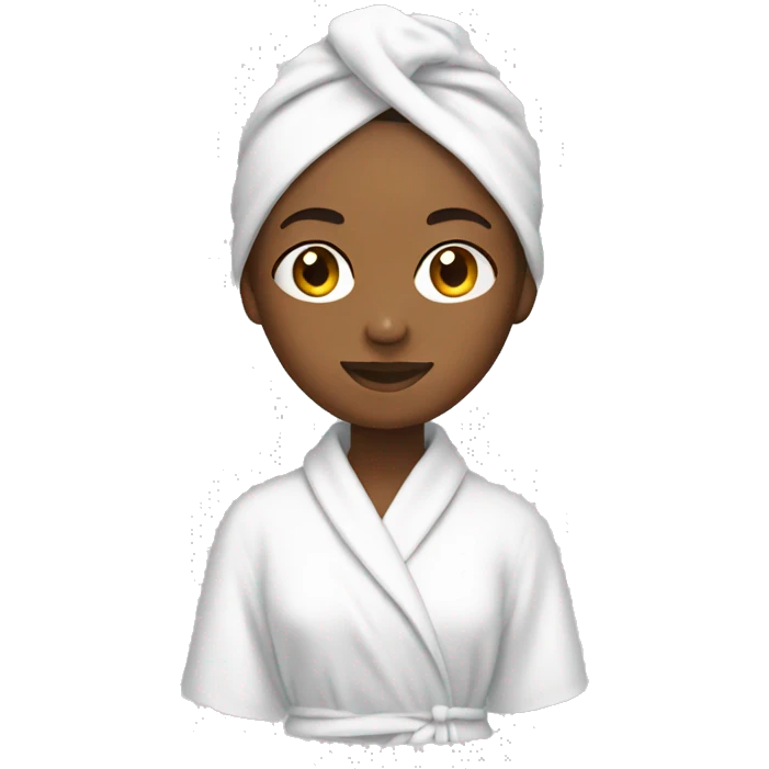 Girl wearing a white towel on her head wearing a white bath robe emoji