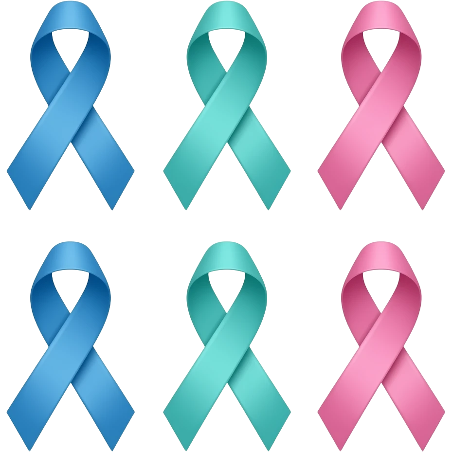 Blue, teal, and pink cancer ribbon emoji