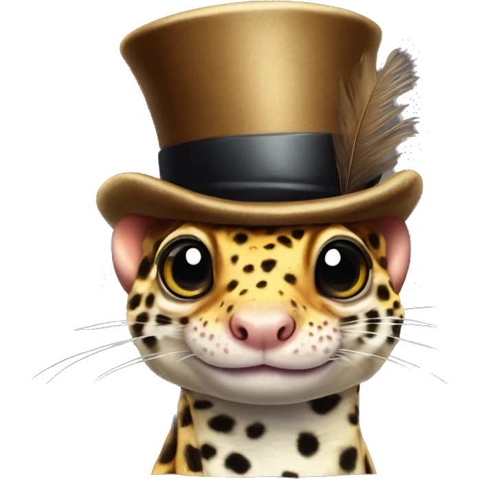 Leopard gecko with top hat and monocle and heat eyes and feather hands emoji