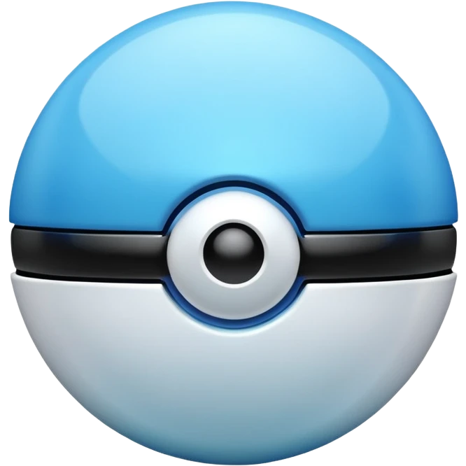 blue pokeball emoji, top half is a more saturated blue, bottom half is white, black stripe, with a white sheen, with a pearlescent finish, with a neon effect emoji
