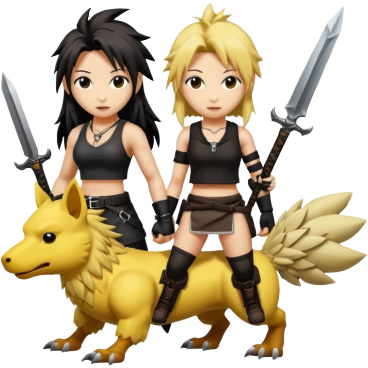 Cloud & Tifa FF7 character emoji - with fenrir blade & black chocobo  emoji