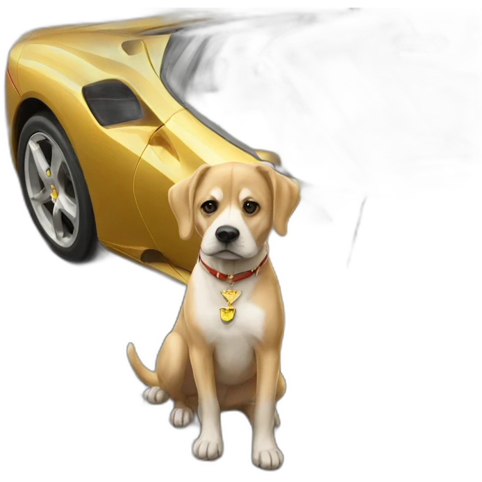 The rich dog driving a golden Ferrari emoji