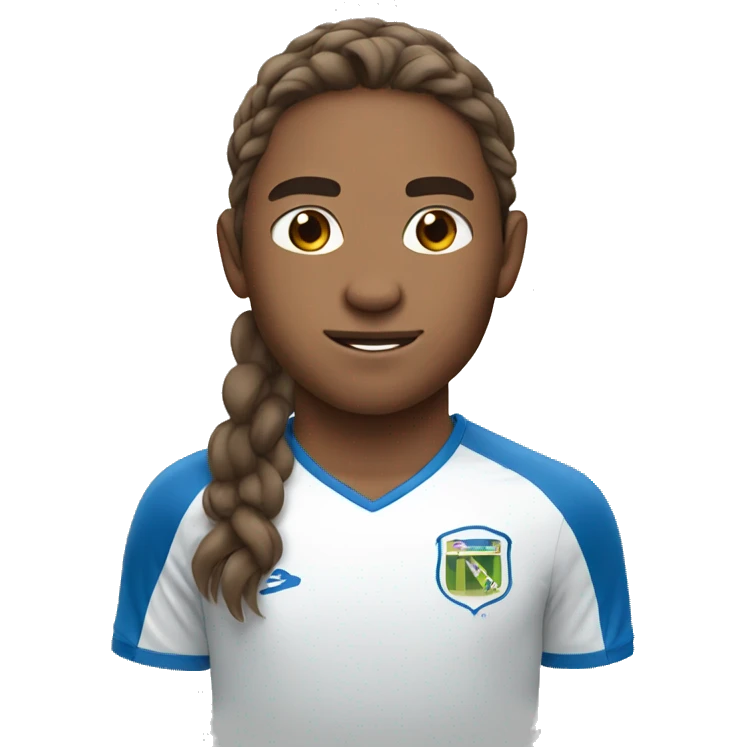 Soccer player with long brown hair and blue eyes emoji