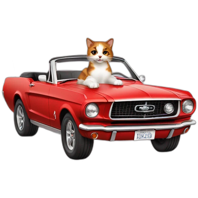 very cool calico cat riding a convertible red mustang emoji