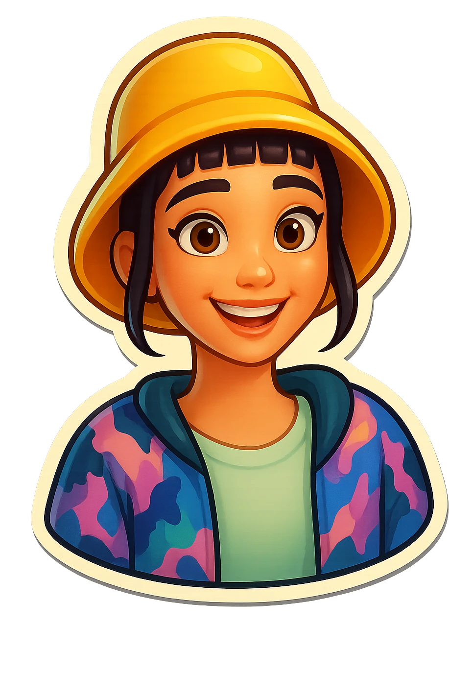 Extract the character from the background and place it on a transparent background, keeping the original retro stickers style and appearance exactly the same. emoji