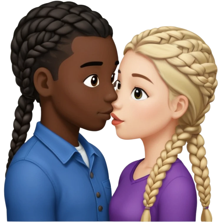 Please create a French kiss between a white girl with braids  and black boy with straight hair emoji